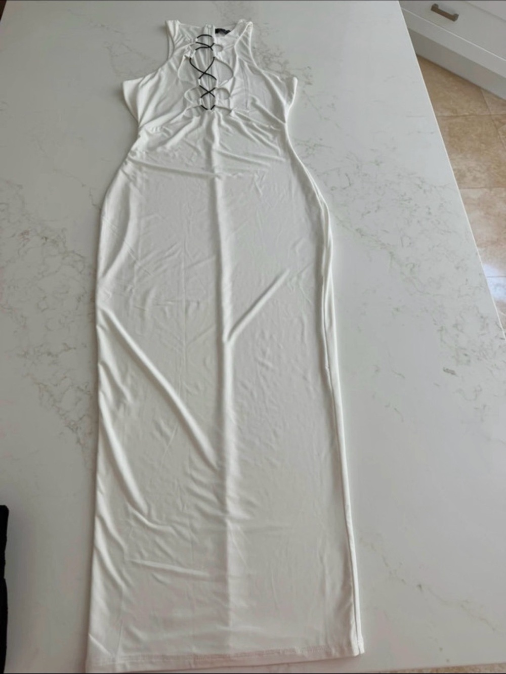 naked wardrobe White Sleeveless Lace-Up Back Maxi Dress